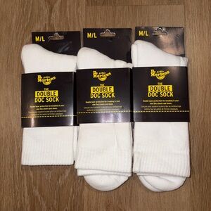 3 Pairs Dr. Martens M/L (9-14) The Double Doc Sock Crew Socks White Cotton Blend